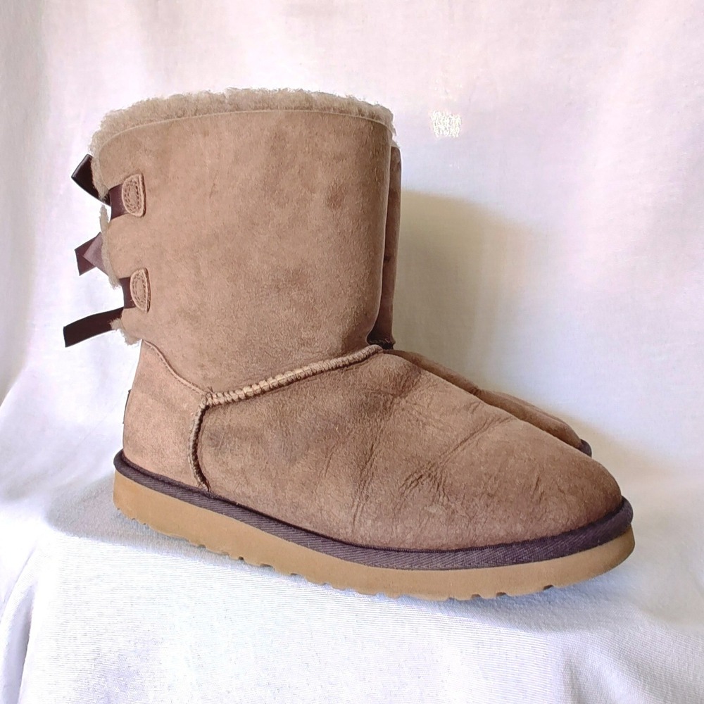UGG‎ Bailey Bow Genuine Shearling Boot Dusty Purple Brown 5 Satin Mid Short